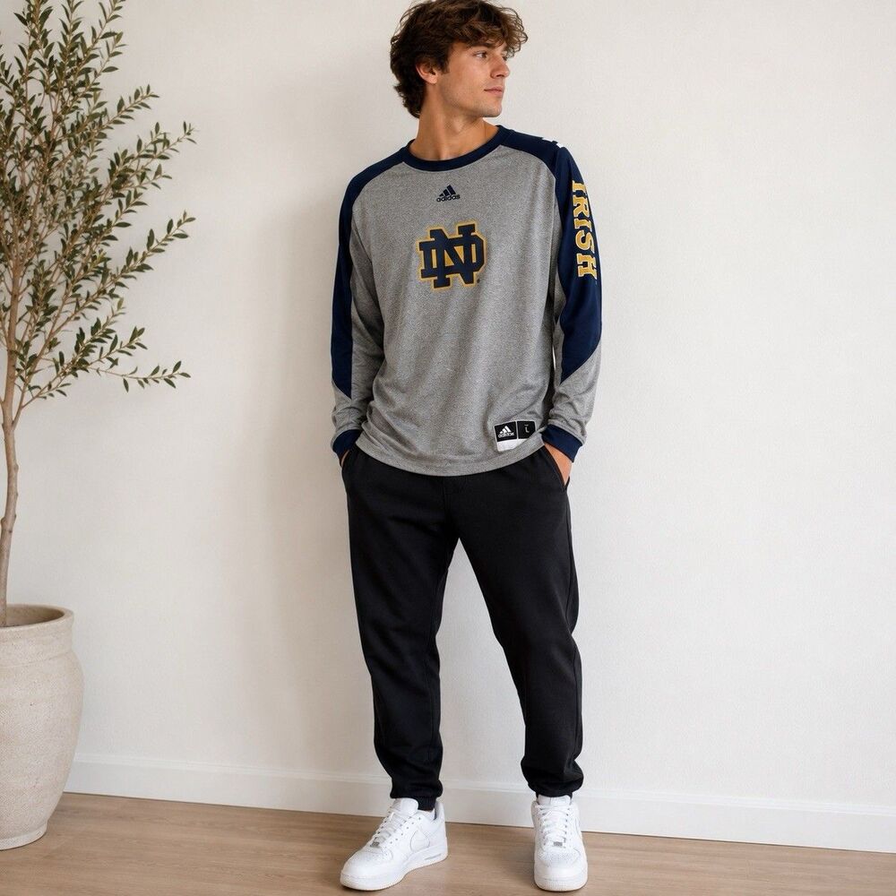 Adidas Notre Dame Fighting Irish Long Sleeve Shirt Men’s L Gray Blue Athletic